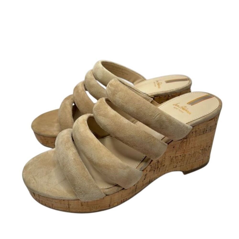 Sam Edelman Sandals Size 7 Tan Suede Leather Slip On Open Toe Platform‎ Wedges
